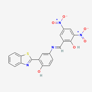 molecular formula C20H12N4O6S B11549875 2-[(Z)-{[3-(1,3-benzothiazol-2-yl)-4-hydroxyphenyl]imino}methyl]-4,6-dinitrophenol 