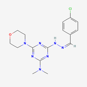 molecular formula C16H20ClN7O B11549888 4-[(2Z)-2-(4-chlorobenzylidene)hydrazinyl]-N,N-dimethyl-6-(morpholin-4-yl)-1,3,5-triazin-2-amine 