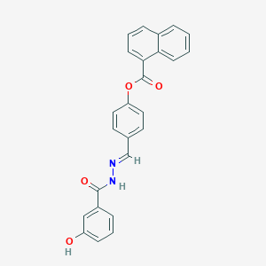 molecular formula C25H18N2O4 B11549896 4-[(E)-{2-[(3-hydroxyphenyl)carbonyl]hydrazinylidene}methyl]phenyl naphthalene-1-carboxylate 