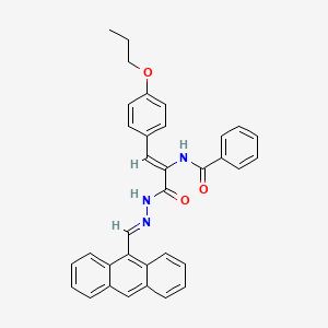 N-[(1Z)-3-[(2E)-2-(anthracen-9-ylmethylidene)hydrazinyl]-3-oxo-1-(4-propoxyphenyl)prop-1-en-2-yl]benzamide