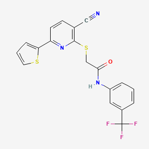 molecular formula C19H12F3N3OS2 B11550006 2-{[3-cyano-6-(thiophen-2-yl)pyridin-2-yl]sulfanyl}-N-[3-(trifluoromethyl)phenyl]acetamide 