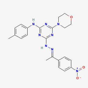 molecular formula C22H24N8O3 B11550063 N-(4-methylphenyl)-4-(morpholin-4-yl)-6-{(2E)-2-[1-(4-nitrophenyl)ethylidene]hydrazinyl}-1,3,5-triazin-2-amine 