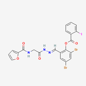 molecular formula C21H14Br2IN3O5 B11550073 2,4-Dibromo-6-[(E)-({2-[(furan-2-YL)formamido]acetamido}imino)methyl]phenyl 2-iodobenzoate 