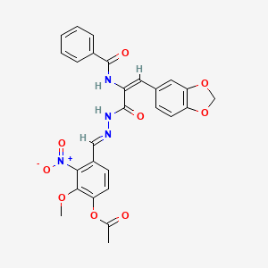 4-[(E)-(2-{(2E)-3-(1,3-benzodioxol-5-yl)-2-[(phenylcarbonyl)amino]prop-2-enoyl}hydrazinylidene)methyl]-2-methoxy-3-nitrophenyl acetate