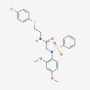 molecular formula C24H25ClN2O5S2 B11550114 N-{2-[(4-Chlorophenyl)sulfanyl]ethyl}-2-[N-(2,4-dimethoxyphenyl)benzenesulfonamido]acetamide 