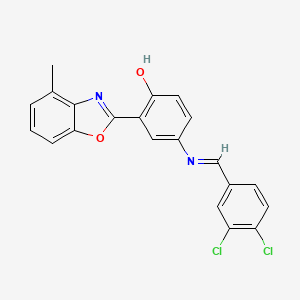 molecular formula C21H14Cl2N2O2 B11550142 4-{[(E)-(3,4-dichlorophenyl)methylidene]amino}-2-(4-methyl-1,3-benzoxazol-2-yl)phenol 