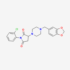 molecular formula C22H22ClN3O4 B11550163 3-[4-(1,3-Benzodioxol-5-ylmethyl)piperazin-1-yl]-1-(2-chlorophenyl)pyrrolidine-2,5-dione 