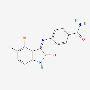 4-[(4-bromo-5-methyl-2-oxo-1,2-dihydro-3H-indol-3-ylidene)amino]benzamide