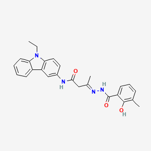 molecular formula C26H26N4O3 B11550178 (3E)-N-(9-ethyl-9H-carbazol-3-yl)-3-{2-[(2-hydroxy-3-methylphenyl)carbonyl]hydrazinylidene}butanamide 