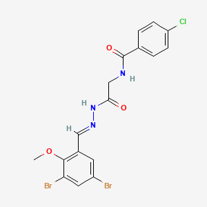 molecular formula C17H14Br2ClN3O3 B11550288 4-Chloro-N-({N'-[(E)-(3,5-dibromo-2-methoxyphenyl)methylidene]hydrazinecarbonyl}methyl)benzamide 