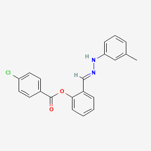 molecular formula C21H17ClN2O2 B11550296 2-{(E)-[2-(3-methylphenyl)hydrazinylidene]methyl}phenyl 4-chlorobenzoate 