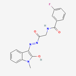 molecular formula C18H15FN4O3 B11550331 3-Fluoro-N-({N'-[(3E)-1-methyl-2-oxo-2,3-dihydro-1H-indol-3-ylidene]hydrazinecarbonyl}methyl)benzamide 