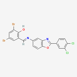 2,4-dibromo-6-[(E)-{[2-(3,4-dichlorophenyl)-1,3-benzoxazol-5-yl]imino}methyl]phenol