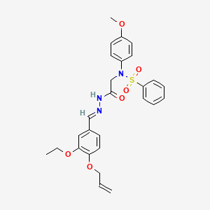 molecular formula C27H29N3O6S B11550486 N-({N'-[(E)-[3-Ethoxy-4-(prop-2-EN-1-yloxy)phenyl]methylidene]hydrazinecarbonyl}methyl)-N-(4-methoxyphenyl)benzenesulfonamide 