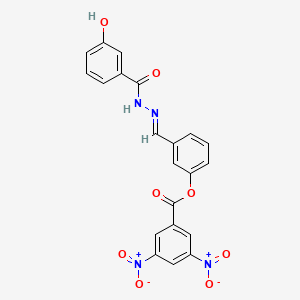 molecular formula C21H14N4O8 B11550488 3-[(E)-{2-[(3-hydroxyphenyl)carbonyl]hydrazinylidene}methyl]phenyl 3,5-dinitrobenzoate 