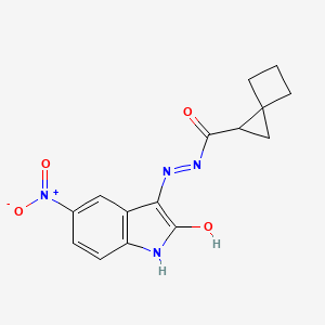 molecular formula C15H14N4O4 B11550507 N'-[(3Z)-5-nitro-2-oxo-1,2-dihydro-3H-indol-3-ylidene]spiro[2.3]hexane-1-carbohydrazide 