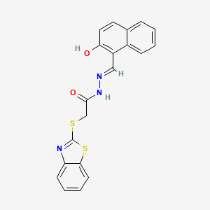 molecular formula C20H15N3O2S2 B11550593 2-(1,3-benzothiazol-2-ylsulfanyl)-N'-[(E)-(2-hydroxynaphthalen-1-yl)methylidene]acetohydrazide 