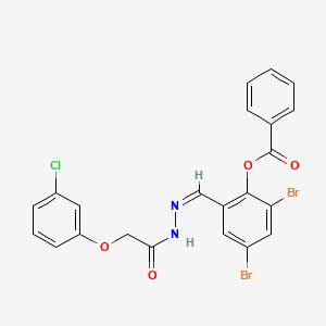 molecular formula C22H15Br2ClN2O4 B11550623 2,4-dibromo-6-[(Z)-{2-[(3-chlorophenoxy)acetyl]hydrazinylidene}methyl]phenyl benzoate 