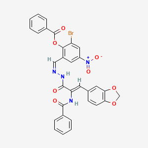 molecular formula C31H21BrN4O8 B11550625 2-[(Z)-(2-{(2Z)-3-(1,3-benzodioxol-5-yl)-2-[(phenylcarbonyl)amino]prop-2-enoyl}hydrazinylidene)methyl]-6-bromo-4-nitrophenyl benzoate 