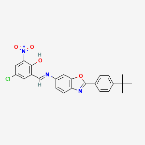 molecular formula C24H20ClN3O4 B11550652 2-[(E)-{[2-(4-tert-butylphenyl)-1,3-benzoxazol-6-yl]imino}methyl]-4-chloro-6-nitrophenol 