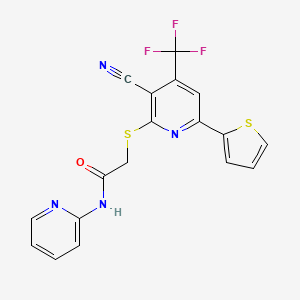 2-{[3-cyano-6-(thiophen-2-yl)-4-(trifluoromethyl)pyridin-2-yl]sulfanyl}-N-(pyridin-2-yl)acetamide