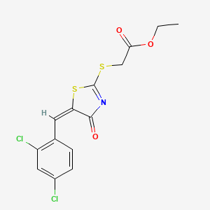 molecular formula C14H11Cl2NO3S2 B11550767 ethyl {[(5E)-5-(2,4-dichlorobenzylidene)-4-oxo-4,5-dihydro-1,3-thiazol-2-yl]sulfanyl}acetate 