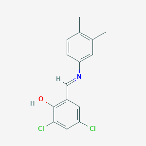 molecular formula C15H13Cl2NO B11550824 2,4-Dichloro-6-[(E)-[(3,4-dimethylphenyl)imino]methyl]phenol 