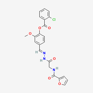 molecular formula C22H18ClN3O6 B11550846 4-[(E)-({2-[(Furan-2-YL)formamido]acetamido}imino)methyl]-2-methoxyphenyl 2-chlorobenzoate 