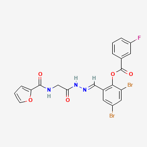 molecular formula C21H14Br2FN3O5 B11550855 2,4-Dibromo-6-[(E)-({2-[(furan-2-YL)formamido]acetamido}imino)methyl]phenyl 3-fluorobenzoate 