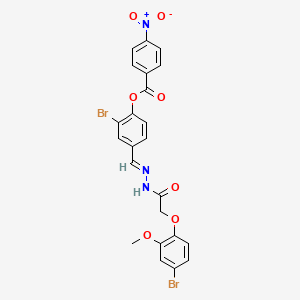 molecular formula C23H17Br2N3O7 B11550951 2-bromo-4-[(E)-{2-[(4-bromo-2-methoxyphenoxy)acetyl]hydrazinylidene}methyl]phenyl 4-nitrobenzoate 