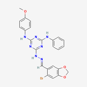 molecular formula C24H20BrN7O3 B11550961 6-{(2E)-2-[(6-bromo-1,3-benzodioxol-5-yl)methylidene]hydrazinyl}-N-(4-methoxyphenyl)-N'-phenyl-1,3,5-triazine-2,4-diamine 