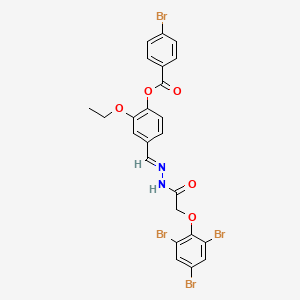 molecular formula C24H18Br4N2O5 B11551002 2-ethoxy-4-[(E)-{2-[(2,4,6-tribromophenoxy)acetyl]hydrazinylidene}methyl]phenyl 4-bromobenzoate 