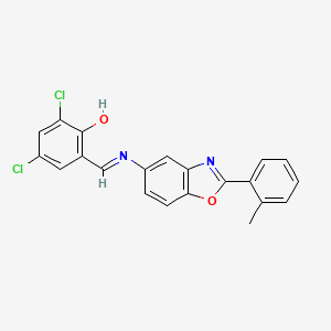 2,4-dichloro-6-[(E)-{[2-(2-methylphenyl)-1,3-benzoxazol-5-yl]imino}methyl]phenol