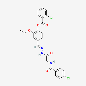 molecular formula C25H21Cl2N3O5 B11551067 4-[(E)-({2-[(4-Chlorophenyl)formamido]acetamido}imino)methyl]-2-ethoxyphenyl 2-chlorobenzoate 