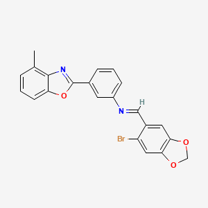 molecular formula C22H15BrN2O3 B11551079 N-[(E)-(6-bromo-1,3-benzodioxol-5-yl)methylidene]-3-(4-methyl-1,3-benzoxazol-2-yl)aniline 