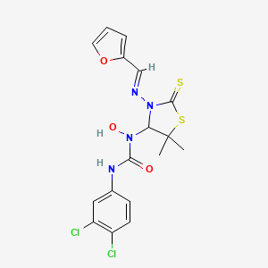 molecular formula C17H16Cl2N4O3S2 B11551095 3-(3,4-dichlorophenyl)-1-(3-{[(E)-furan-2-ylmethylidene]amino}-5,5-dimethyl-2-thioxo-1,3-thiazolidin-4-yl)-1-hydroxyurea 