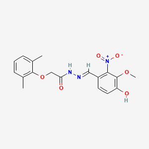 molecular formula C18H19N3O6 B11551105 2-(2,6-dimethylphenoxy)-N'-[(E)-(4-hydroxy-3-methoxy-2-nitrophenyl)methylidene]acetohydrazide 