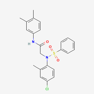 molecular formula C23H23ClN2O3S B11551143 2-[N-(4-Chloro-2-methylphenyl)benzenesulfonamido]-N-(3,4-dimethylphenyl)acetamide 