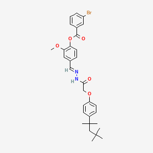 molecular formula C31H35BrN2O5 B11551145 2-methoxy-4-[(E)-(2-{[4-(2,4,4-trimethylpentan-2-yl)phenoxy]acetyl}hydrazinylidene)methyl]phenyl 3-bromobenzoate 