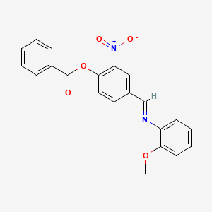 molecular formula C21H16N2O5 B11551177 4-[(E)-[(2-Methoxyphenyl)imino]methyl]-2-nitrophenyl benzoate 