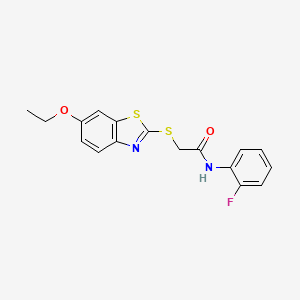 2-[(6-ethoxy-1,3-benzothiazol-2-yl)sulfanyl]-N-(2-fluorophenyl)acetamide