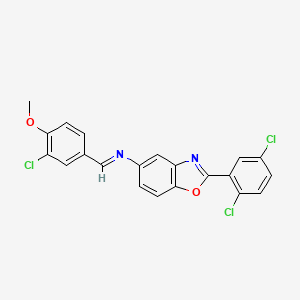 molecular formula C21H13Cl3N2O2 B11551247 N-[(E)-(3-chloro-4-methoxyphenyl)methylidene]-2-(2,5-dichlorophenyl)-1,3-benzoxazol-5-amine 