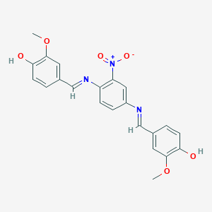 molecular formula C22H19N3O6 B11551251 4,4'-{(2-nitrobenzene-1,4-diyl)bis[nitrilo(E)methylylidene]}bis(2-methoxyphenol) 