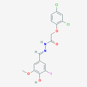 molecular formula C16H13Cl2IN2O4 B11551261 2-(2,4-dichlorophenoxy)-N'-[(E)-(4-hydroxy-3-iodo-5-methoxyphenyl)methylidene]acetohydrazide 