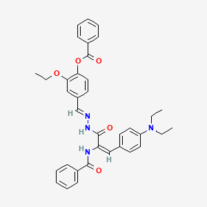 molecular formula C36H36N4O5 B11551268 4-[(E)-(2-{(2E)-3-[4-(diethylamino)phenyl]-2-[(phenylcarbonyl)amino]prop-2-enoyl}hydrazinylidene)methyl]-2-ethoxyphenyl benzoate 