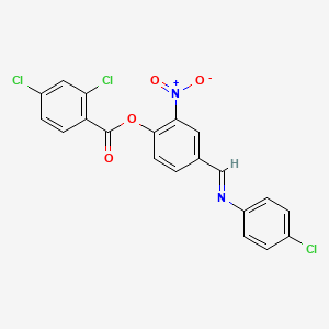 molecular formula C20H11Cl3N2O4 B11551275 4-[(E)-[(4-Chlorophenyl)imino]methyl]-2-nitrophenyl 2,4-dichlorobenzoate 