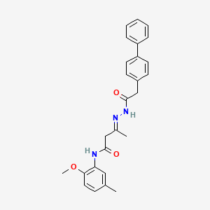 molecular formula C26H27N3O3 B11551276 (3E)-3-[2-(biphenyl-4-ylacetyl)hydrazinylidene]-N-(2-methoxy-5-methylphenyl)butanamide 