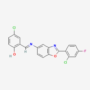 4-chloro-2-[(E)-{[2-(2-chloro-4-fluorophenyl)-1,3-benzoxazol-5-yl]imino}methyl]phenol