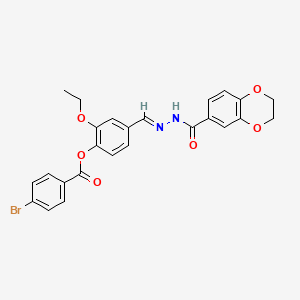 4-{(E)-[2-(2,3-dihydro-1,4-benzodioxin-6-ylcarbonyl)hydrazinylidene]methyl}-2-ethoxyphenyl 4-bromobenzoate