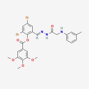 molecular formula C26H25Br2N3O6 B11551407 (E)-2,4-dibromo-6-((2-(2-(m-tolylamino)acetyl)hydrazono)methyl)phenyl 3,4,5-trimethoxybenzoate 